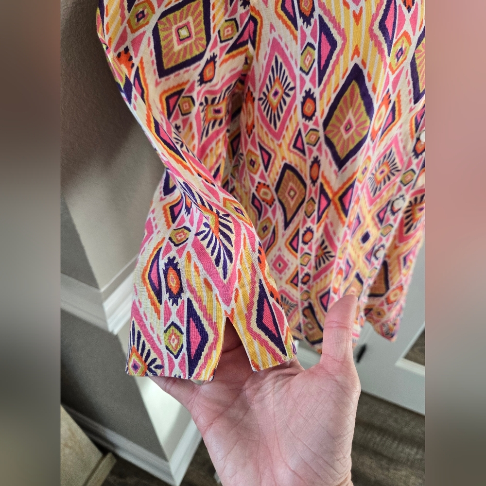 Chico's Ikat Button Back Linen Top, Size 0 (Small) - Picture 4 of 10